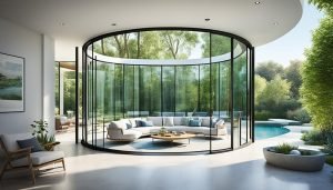 Curved laminated glass doors
