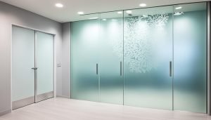 Frosted glass doors in office