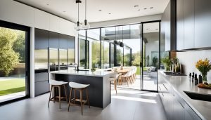 Glass sliding doors in kitchen