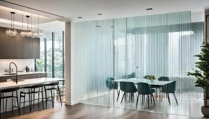 Ribbed glass room divider