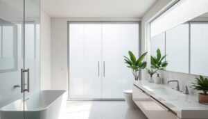 bathroom design with glass doors