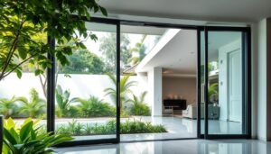 curved sliding glass doors enhancing aesthetic appeal